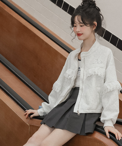 スタンドカラーレーススウェットジャケット