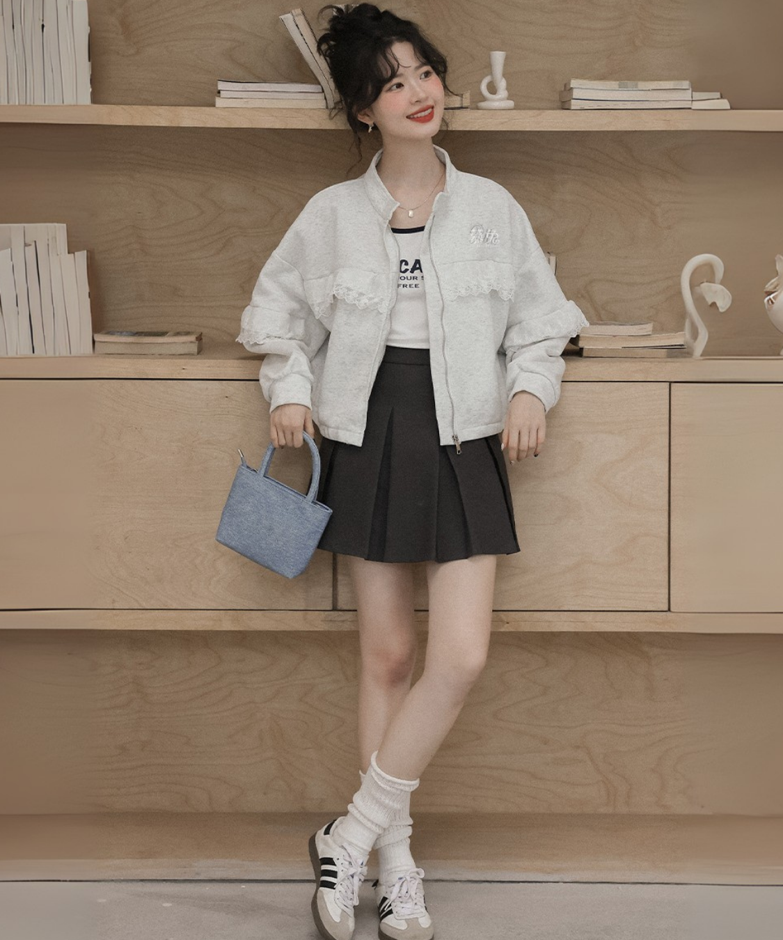 スタンドカラーレーススウェットジャケット