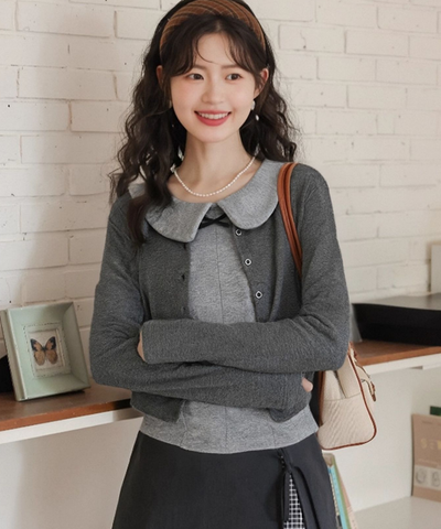 丸襟リボンノースリーブ＋カーディガン 2点セット