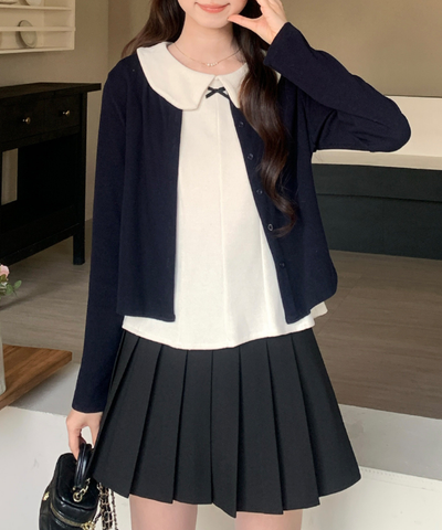 丸襟リボンノースリーブ＋カーディガン 2点セット