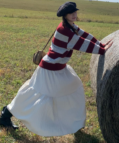 Vネックルーズボーダーニット