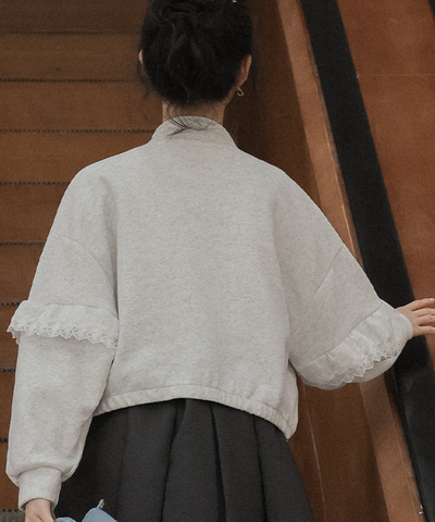 スタンドカラーレーススウェットジャケット