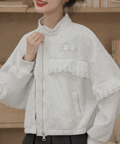 スタンドカラーレーススウェットジャケット