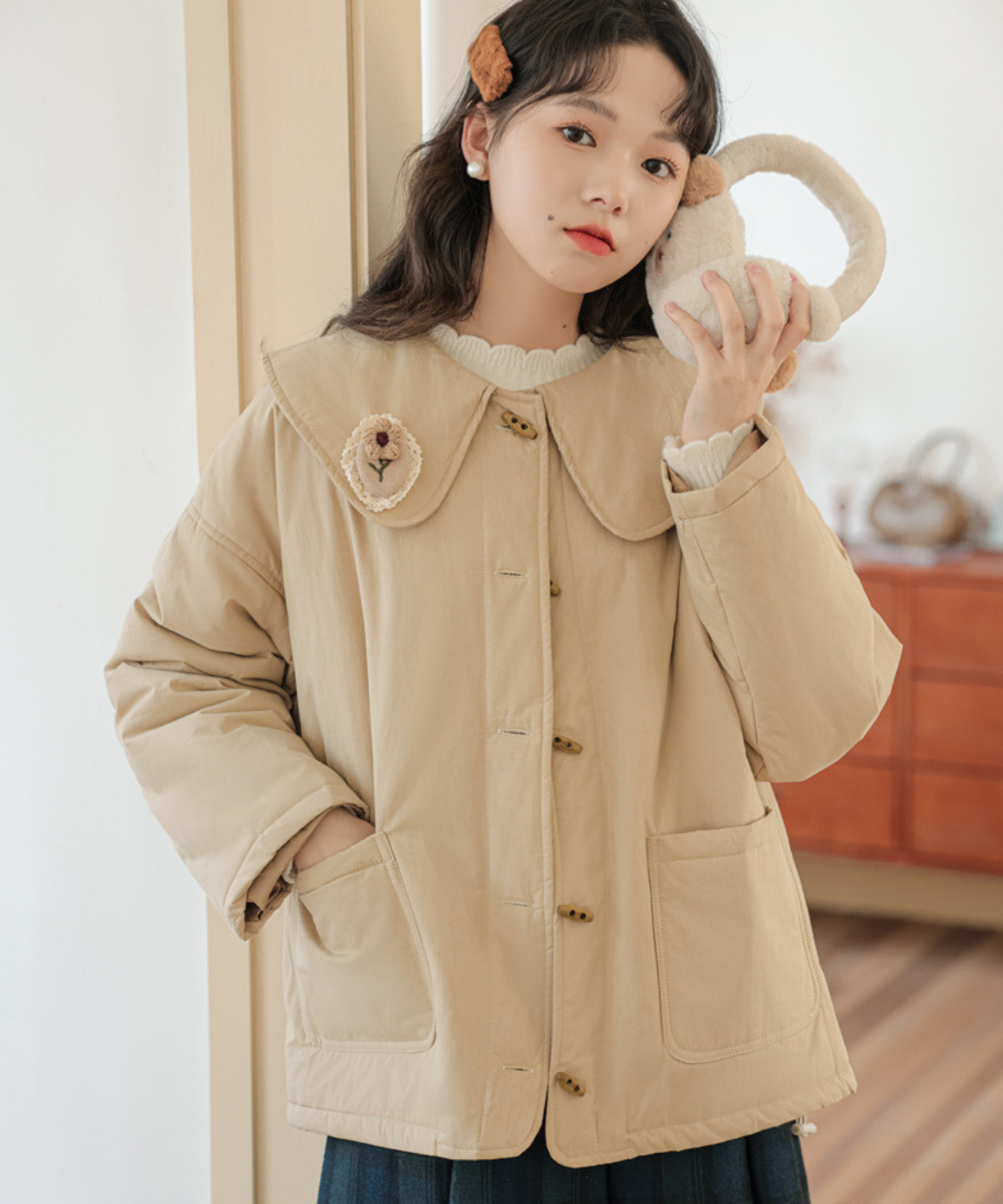 フラワーモチーフ付きビッグカラートグルジャケット