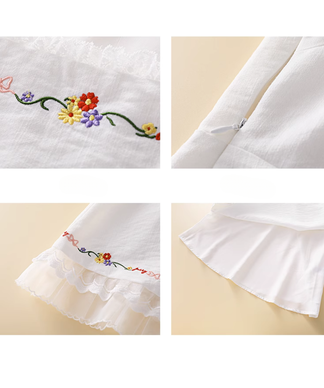 【１着でも送料無料】 フラワー刺繍スカラップレース切替ミニワンピース jemiremi – ワンピース