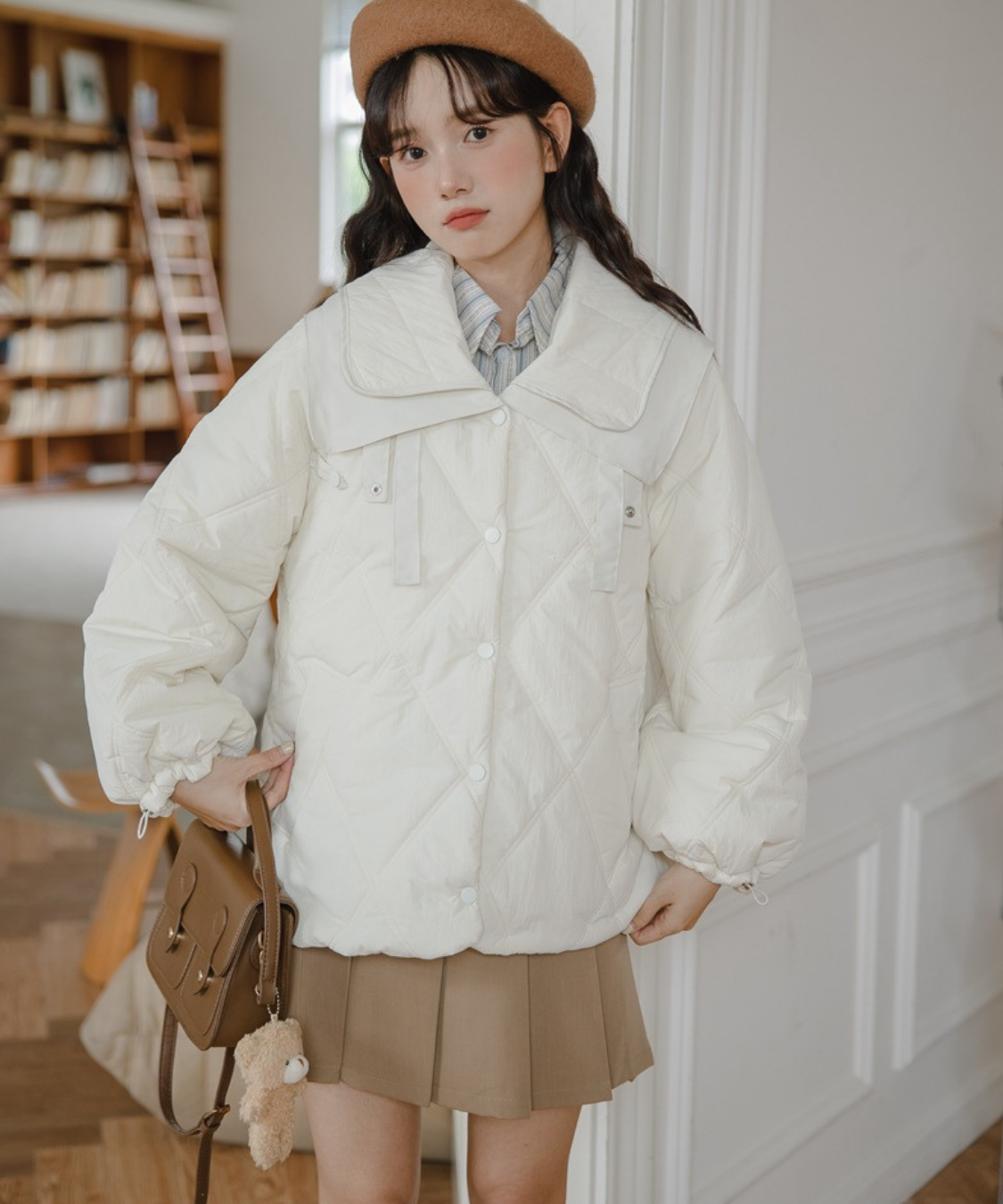 ダブルビッグセーラーカラーキルティングジャケット