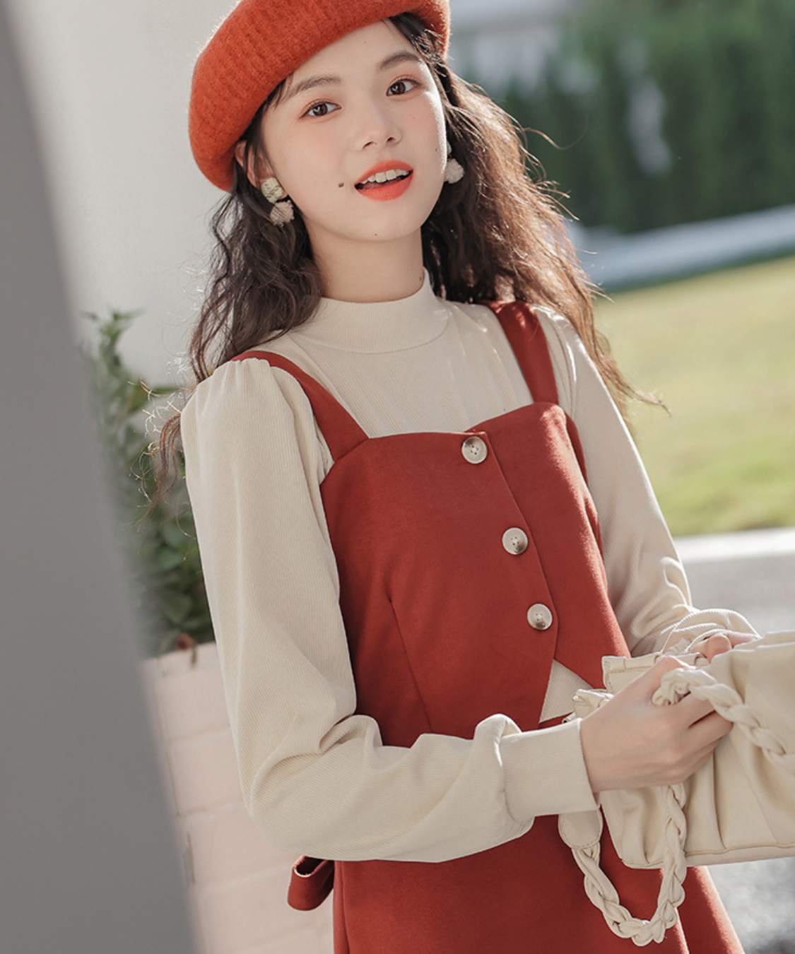 肩紐付きビスチェ風フェイクレイヤードワンピース