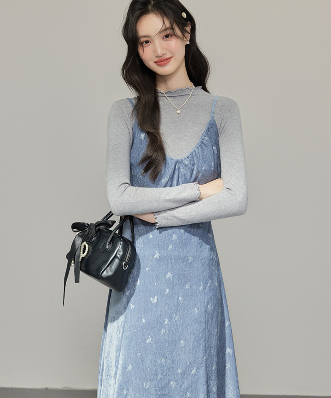 バタフライモチーフキャミワンピ＋ハイネックトップス 2点セット