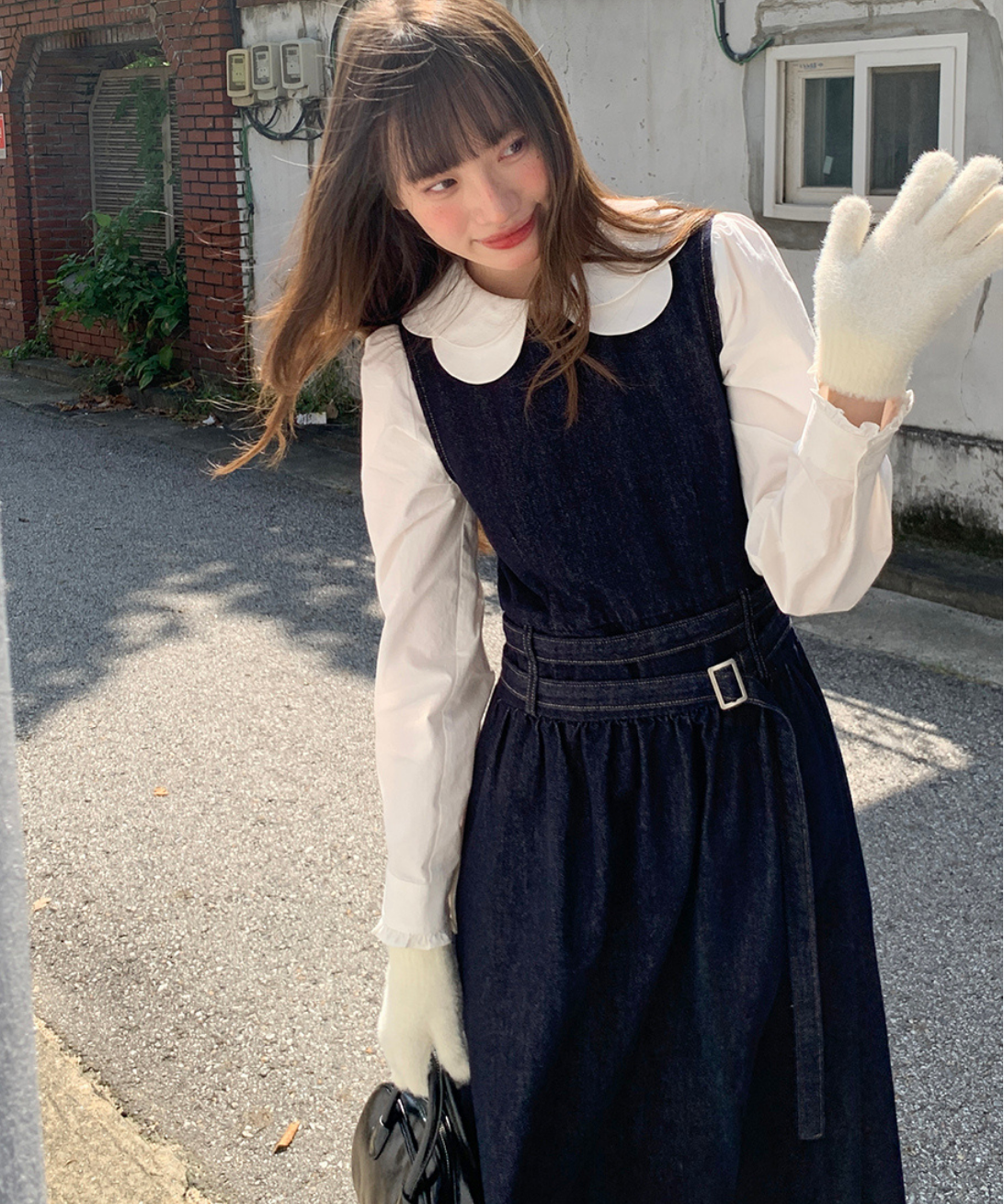 ウエストデザインデニムノースリーブワンピース