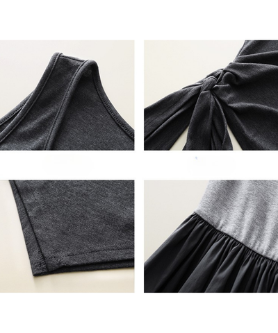 アシンメトリーノースリーブ＋ワンショルダー風ワンピース2点セット