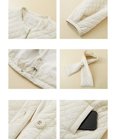 マフラー付きダイヤキルティングジャケット