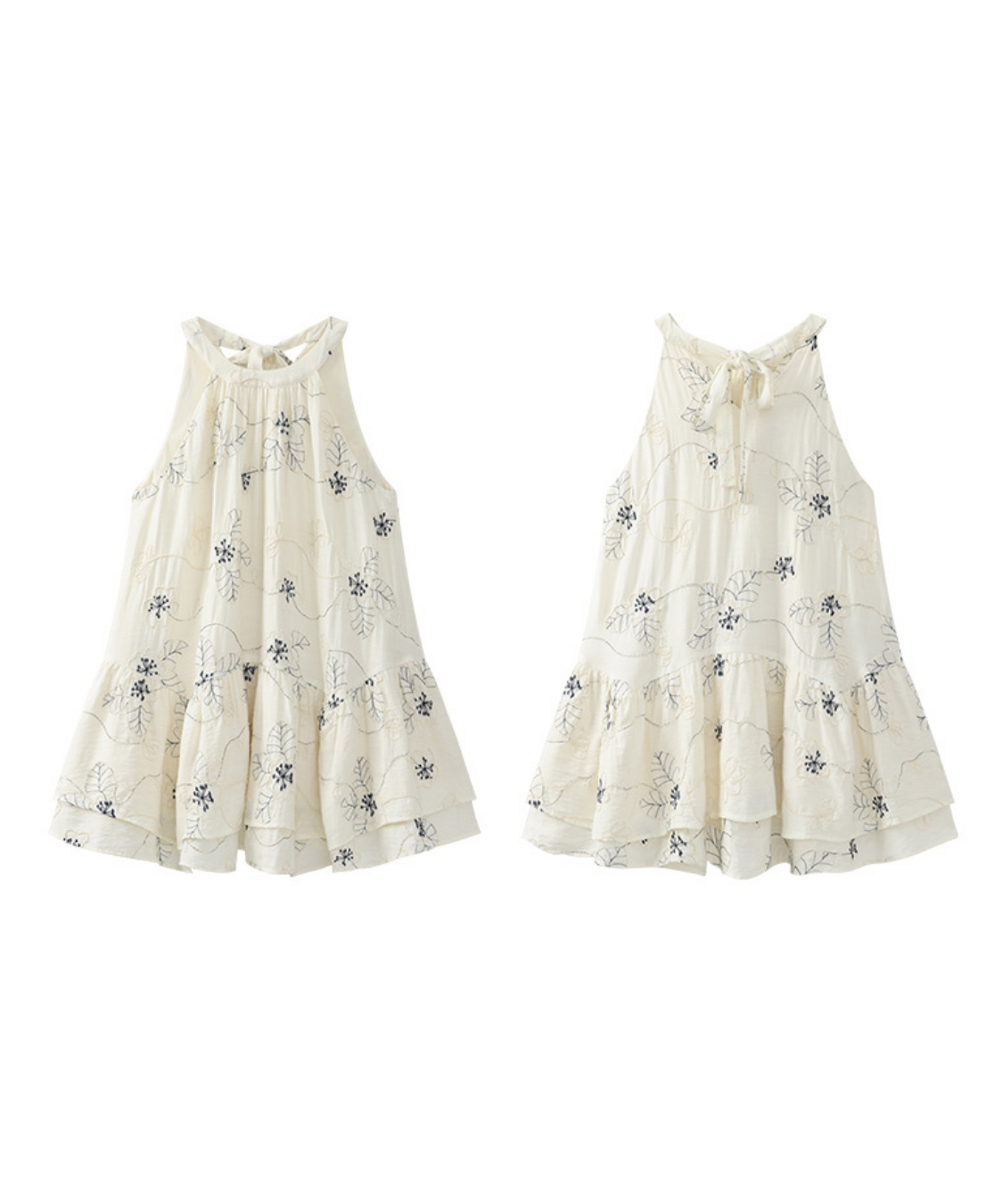 ボタニカル刺繍段切替フレアブラウス