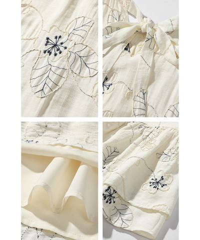 ボタニカル刺繍段切替フレアブラウス