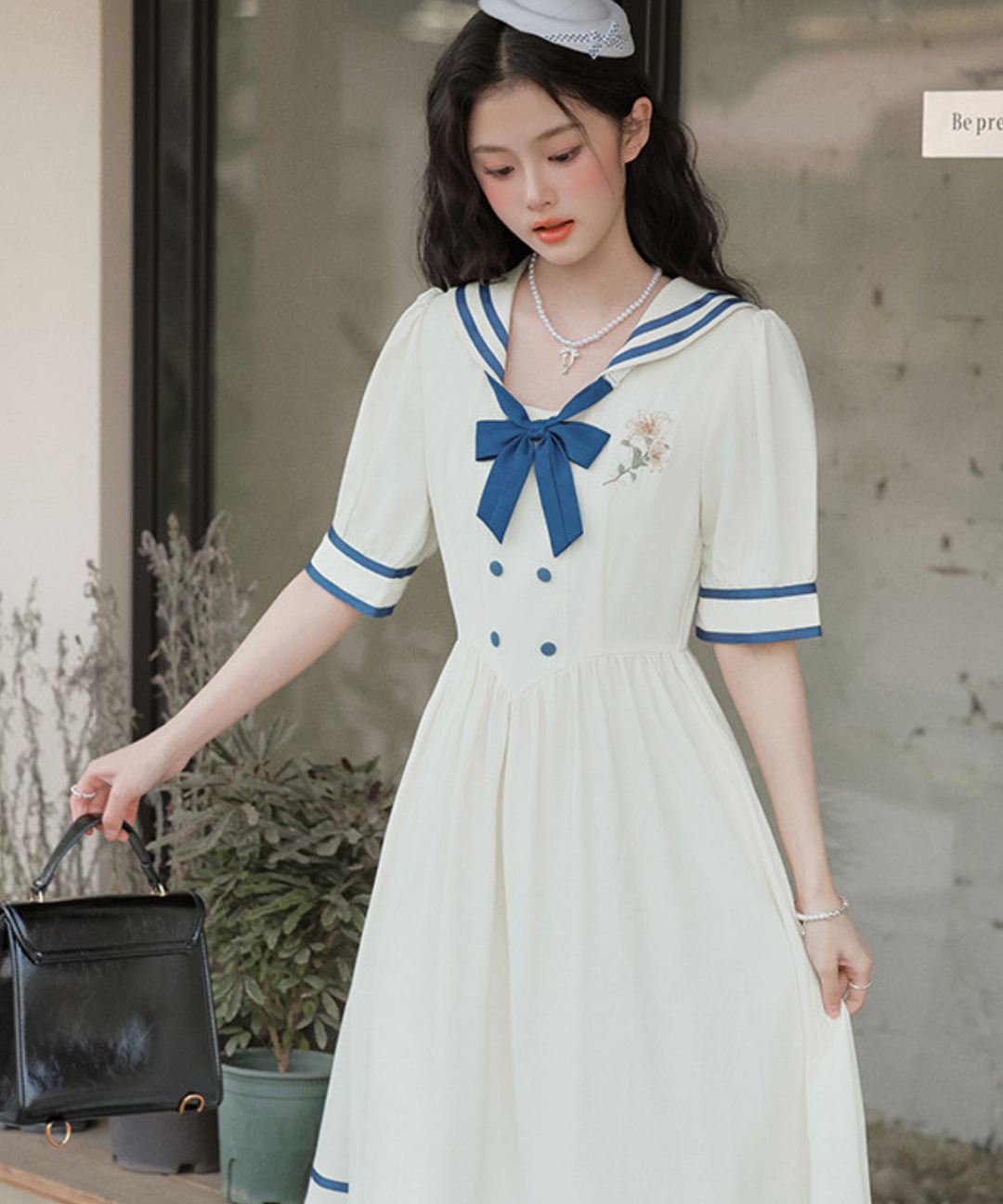 刺繍入り配色セーラーワンピース – jemiremi（ジェミレミ）