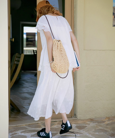 花柄パンチング刺繍ミモレスカート