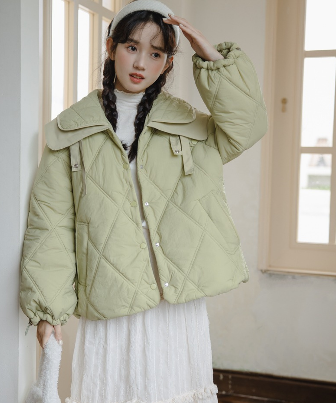 ダブルビッグセーラーカラーキルティングジャケット