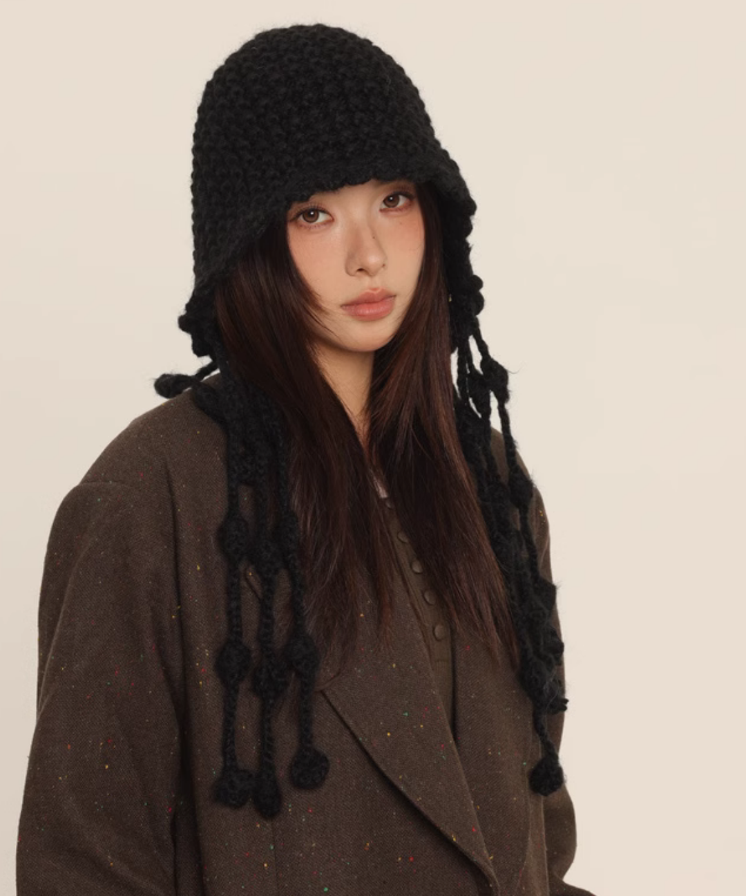ロングフリンジ付きかぎ編みニットキャップ – jemiremi