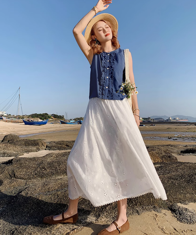 花柄パンチング刺繍ミモレスカート