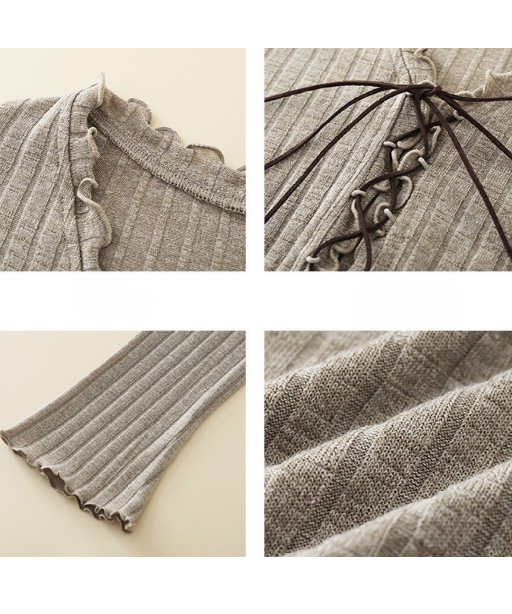 フロントレースアップリブメロウカットソー