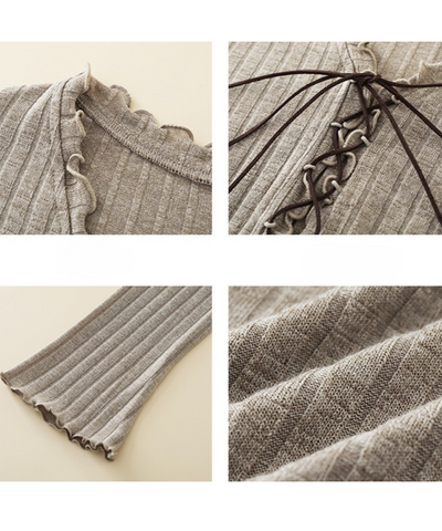 フロントレースアップリブメロウカットソー