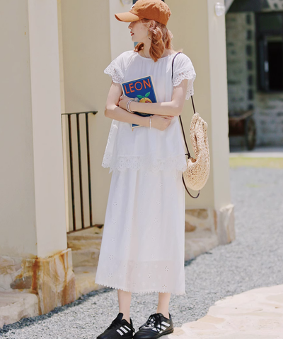 花柄パンチング刺繍ミモレスカート