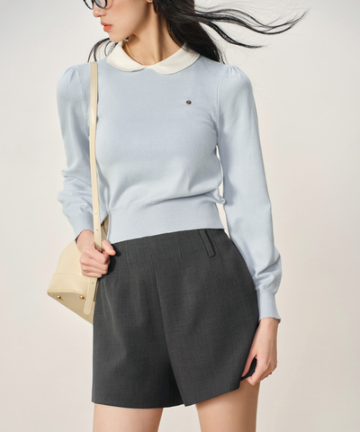 配色ラウンドカラーリブパフニット