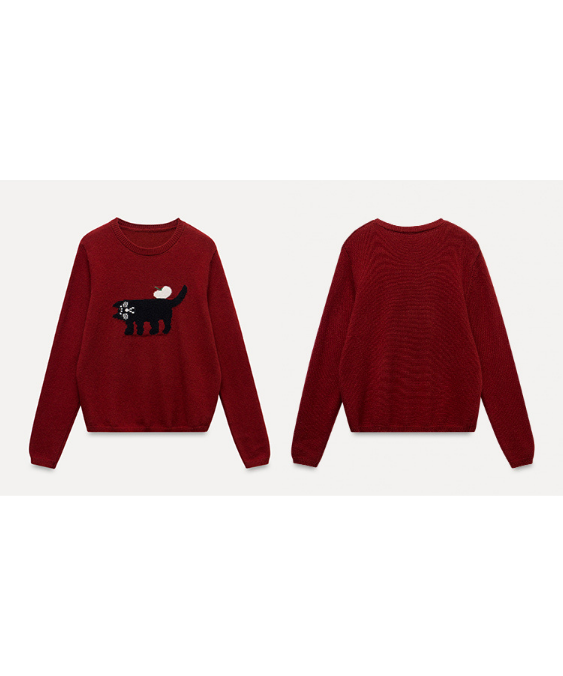 クルーネック黒猫デザインニット