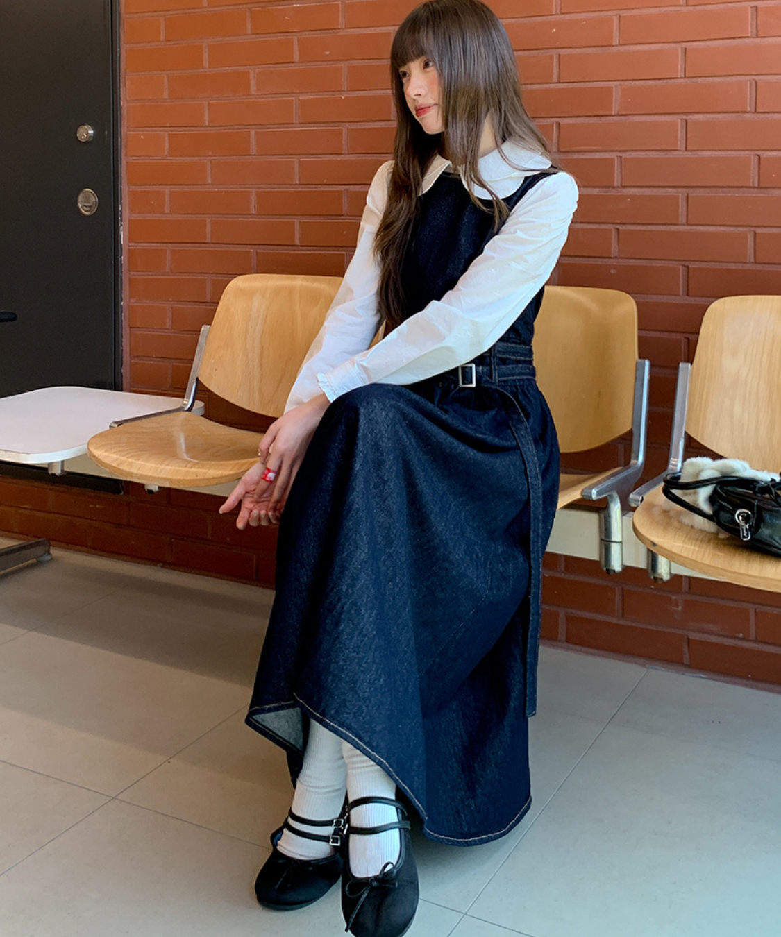 ウエストデザインデニムノースリーブワンピース