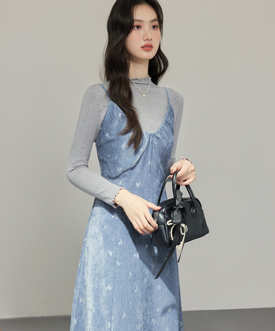 バタフライモチーフキャミワンピ＋ハイネックトップス 2点セット