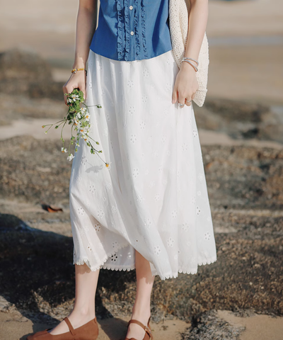 花柄パンチング刺繍ミモレスカート