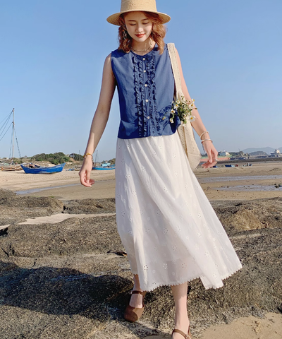 花柄パンチング刺繍ミモレスカート