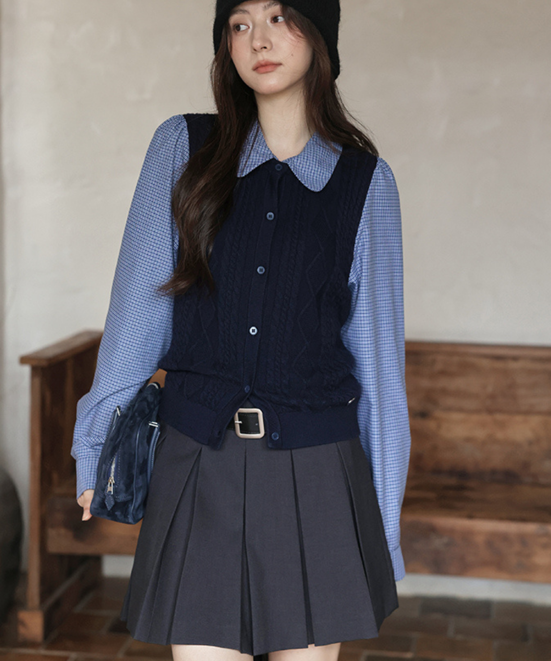 襟取り外し可能ベスト風ニットドッキングシャツ