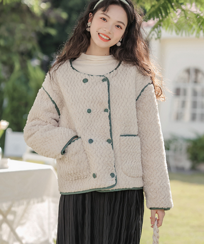 配色パイピングダブルボタンボアジャケット