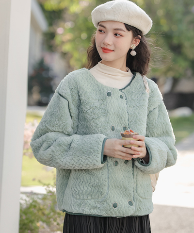 配色パイピングダブルボタンボアジャケット