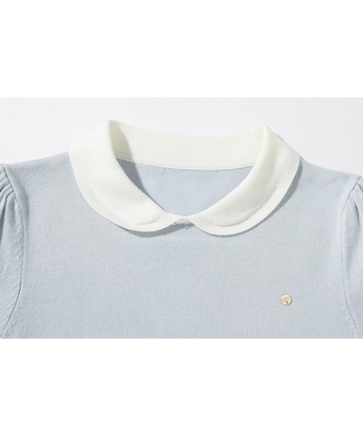 配色ラウンドカラーリブパフニット