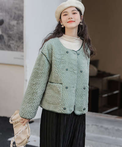 配色パイピングダブルボタンボアジャケット