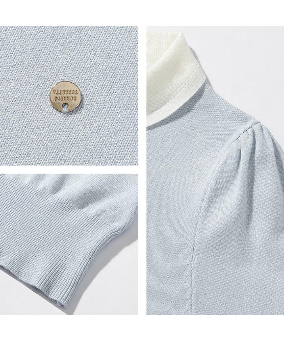 配色ラウンドカラーリブパフニット