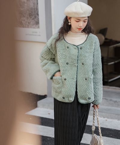 配色パイピングダブルボタンボアジャケット