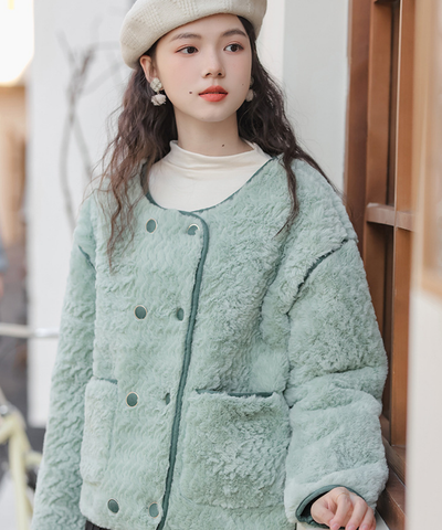 配色パイピングダブルボタンボアジャケット