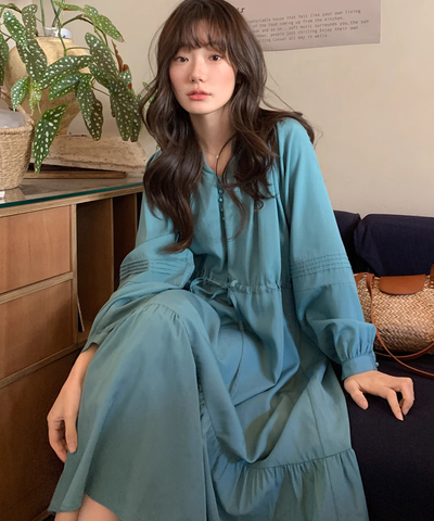 スリットVネックロングワンピース