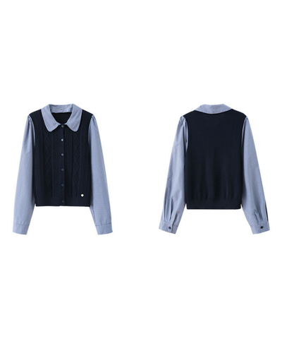 襟取り外し可能ベスト風ニットドッキングシャツ