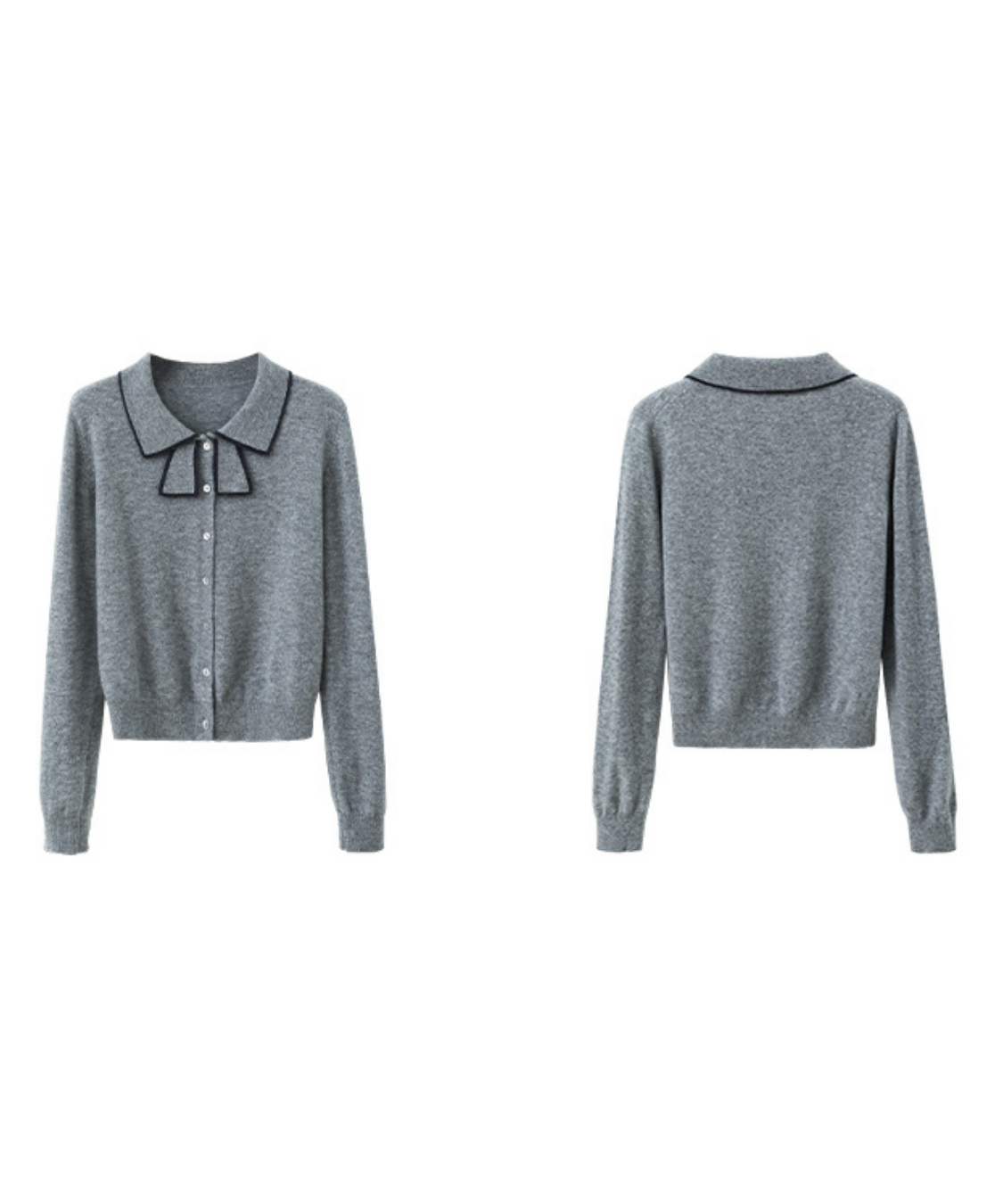 配色ラインリボン風襟カーディガン