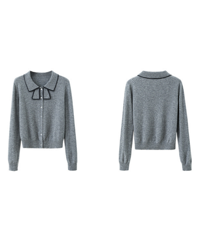 配色ラインリボン風襟カーディガン