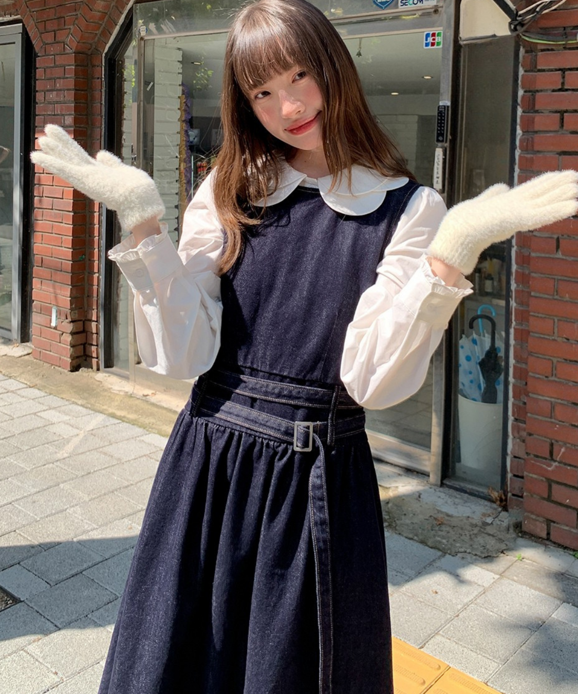 ウエストデザインデニムノースリーブワンピース