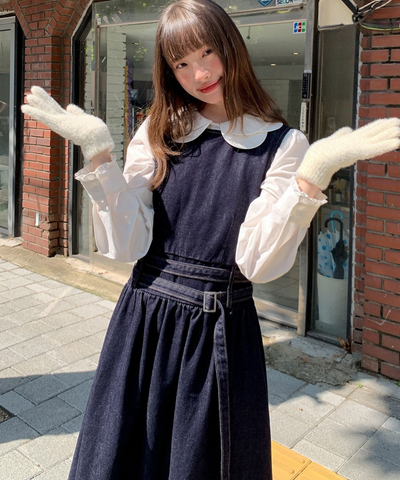 ウエストデザインデニムノースリーブワンピース