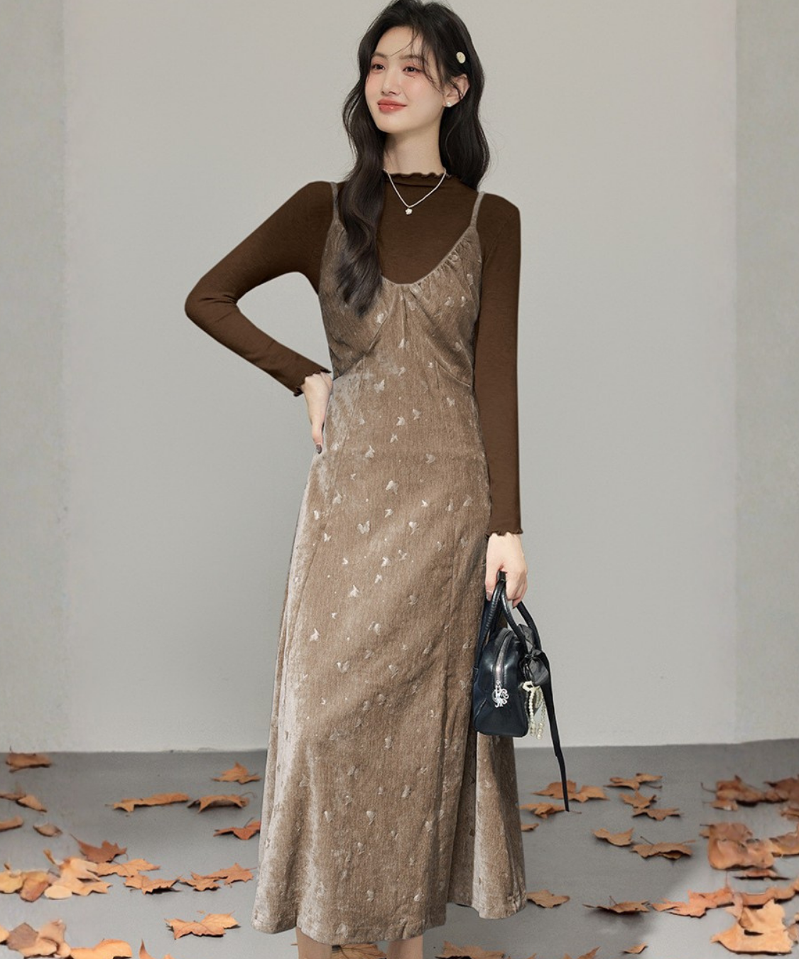 バタフライモチーフキャミワンピ＋ハイネックトップス 2点セット