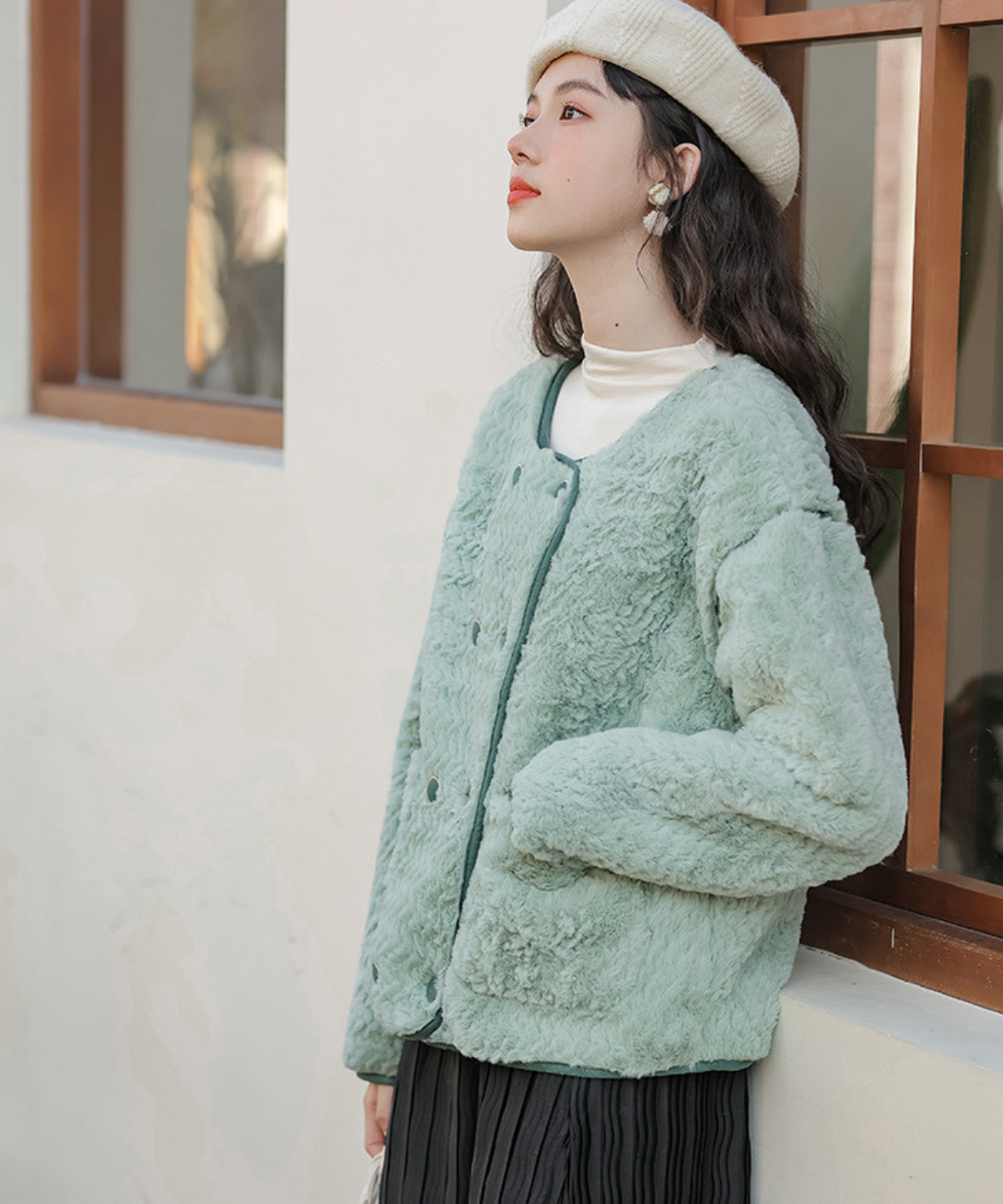 配色パイピングダブルボタンボアジャケット