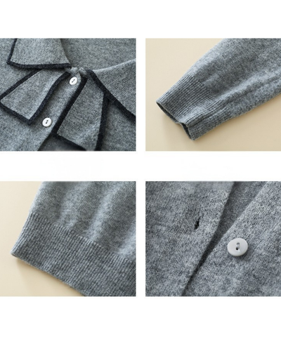 配色ラインリボン風襟カーディガン