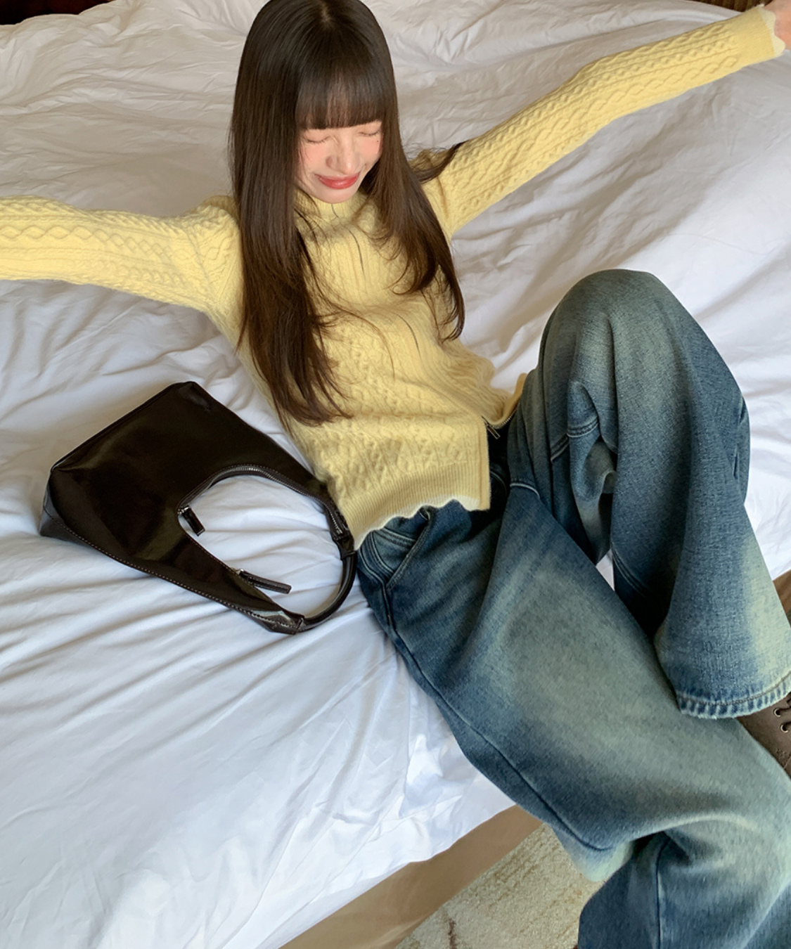 ケーブルジップカーディガン