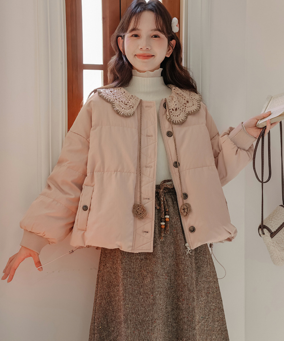 スカラップレース襟中綿ジャケット